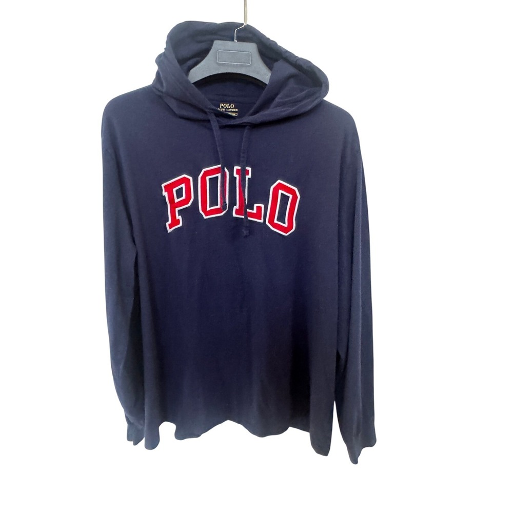 Polo Ralph Lauren Navy sz XL Applique POLO Logo Hoodie Pullover Men's Casual
